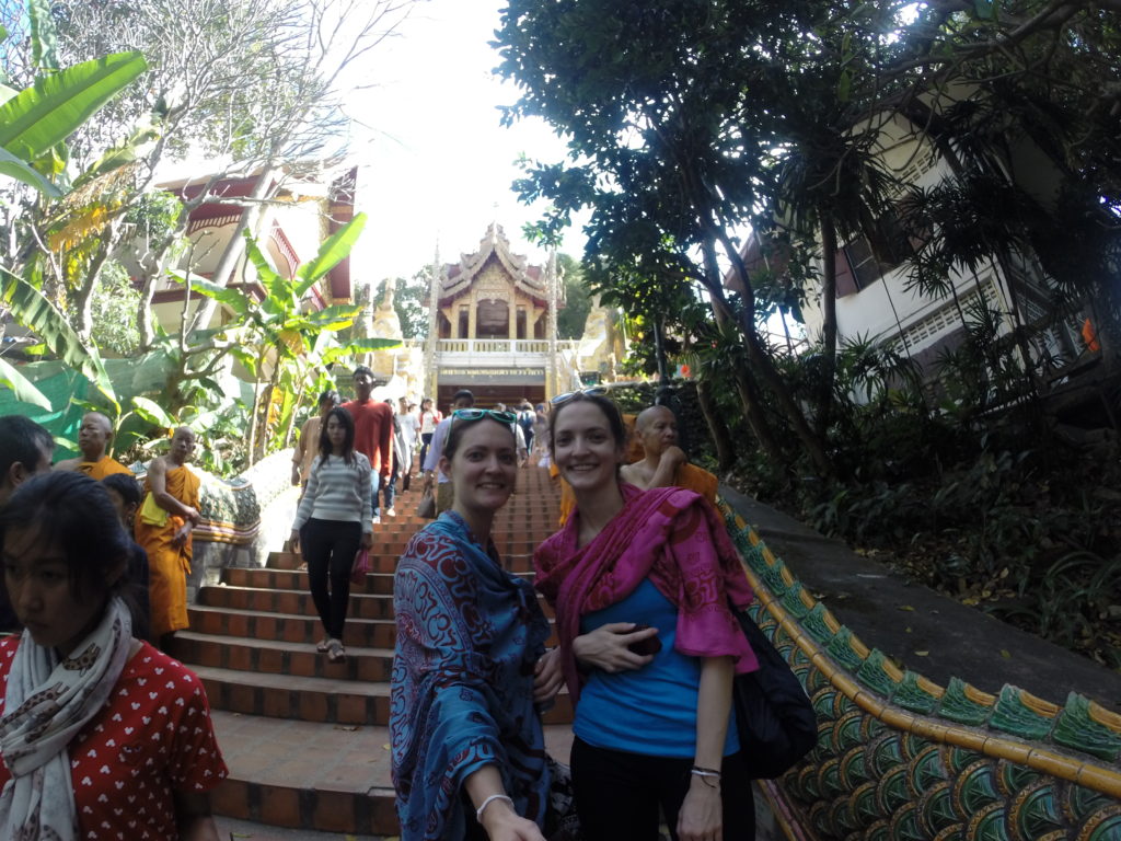 A Southeast Asia Travel Guide. Photo of 2 girls at temple in Chiang Mai.