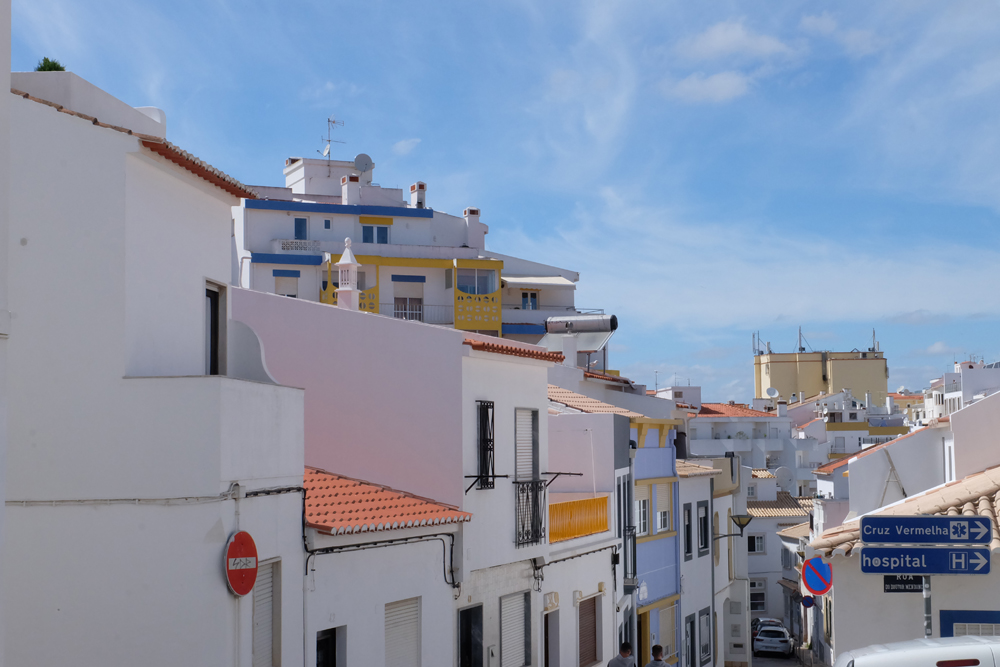 The beautiful white buildings in the town of Lagos, Portugal