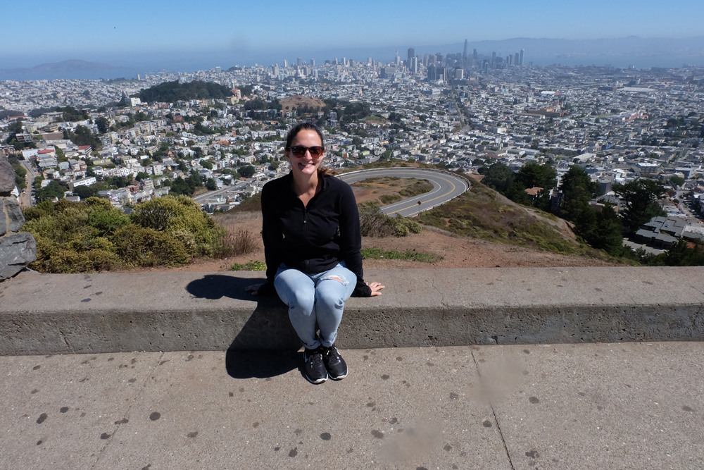 Girl at lookout that overlooks the city of San Francisco.