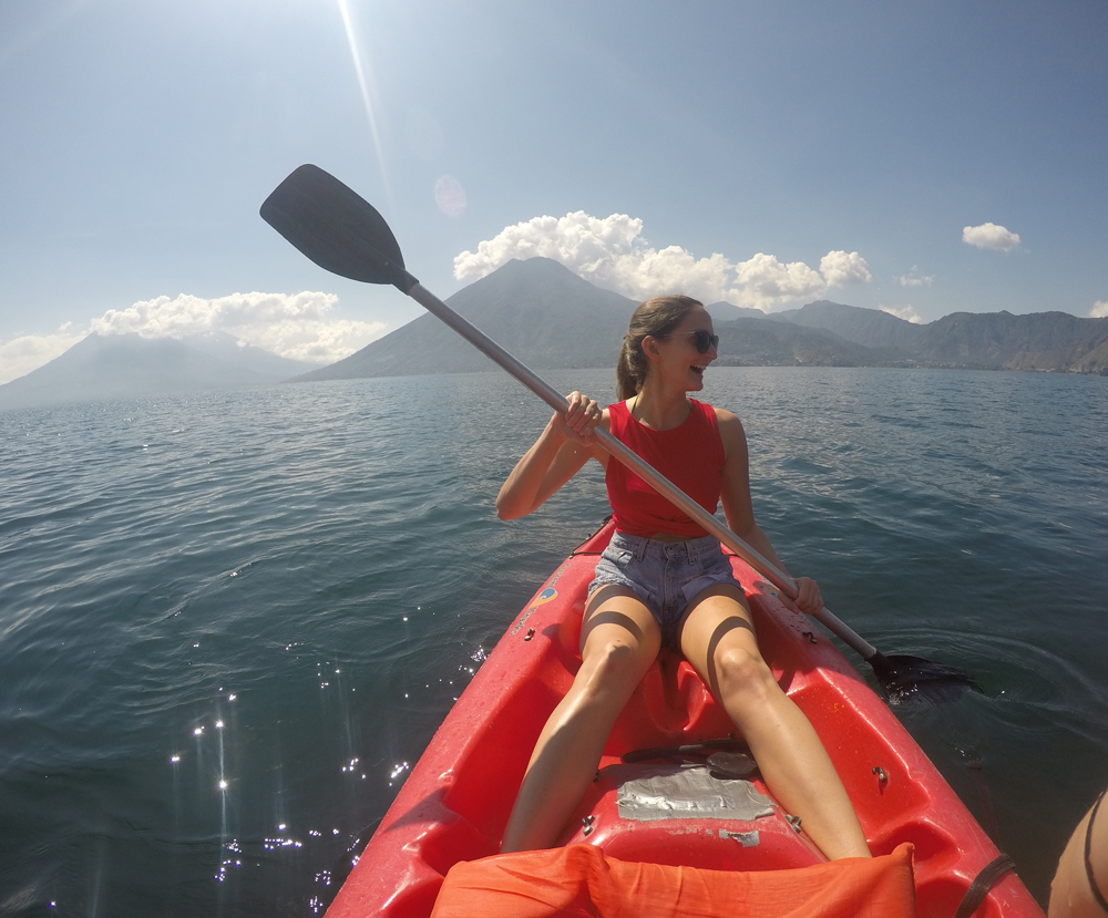 Lauren kayaking in Lake Atitlan