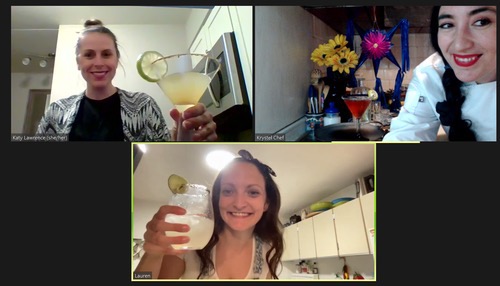 Online experiences through Airbnb - girls cheersing on zoom