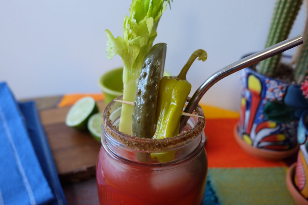 Close up of garnishes on a caesar