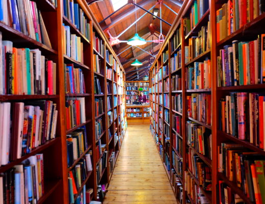Aisles of books at bookstore on hay-on-wye