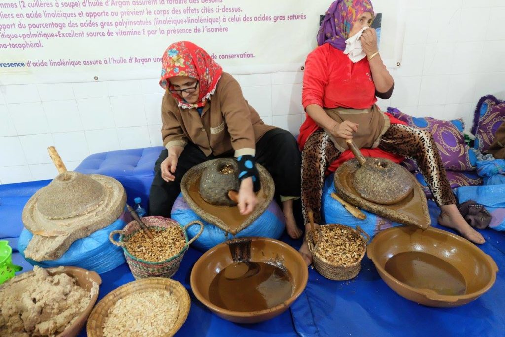 Moroccan women making argan oil on my Morocco trip
