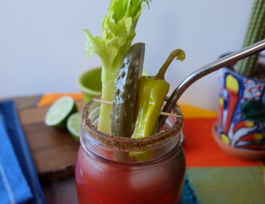 Close up of garnishes on a caesar drink